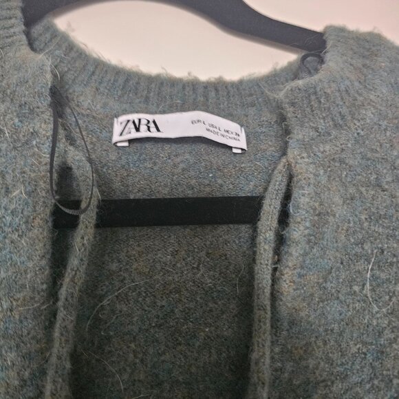 Zara green tie neck sweater large - Picture 5 of 8